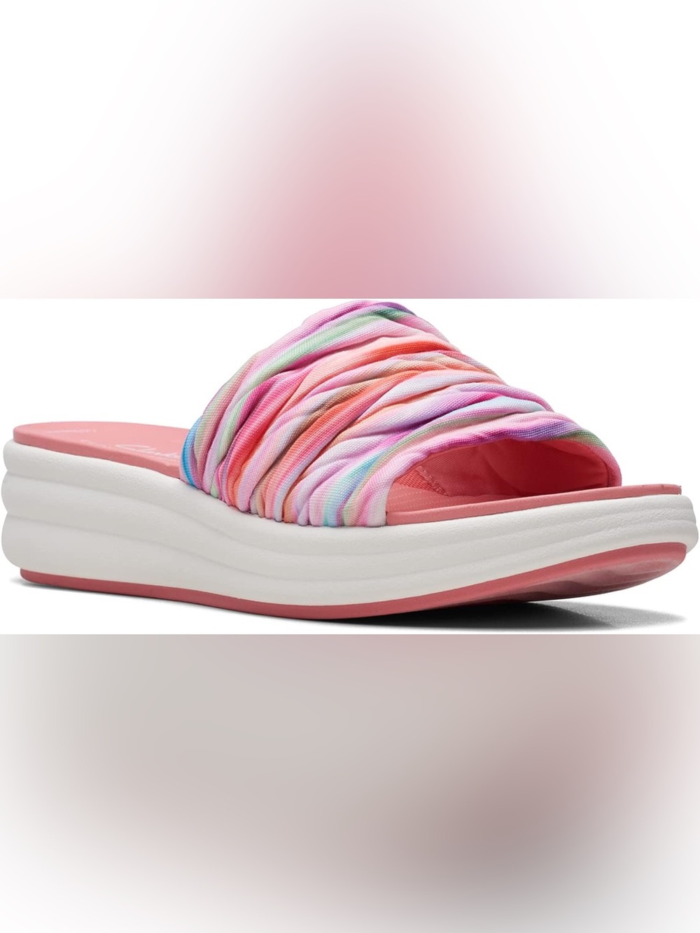 Clarks Pink Multi-Color Ruched Slide Sandals